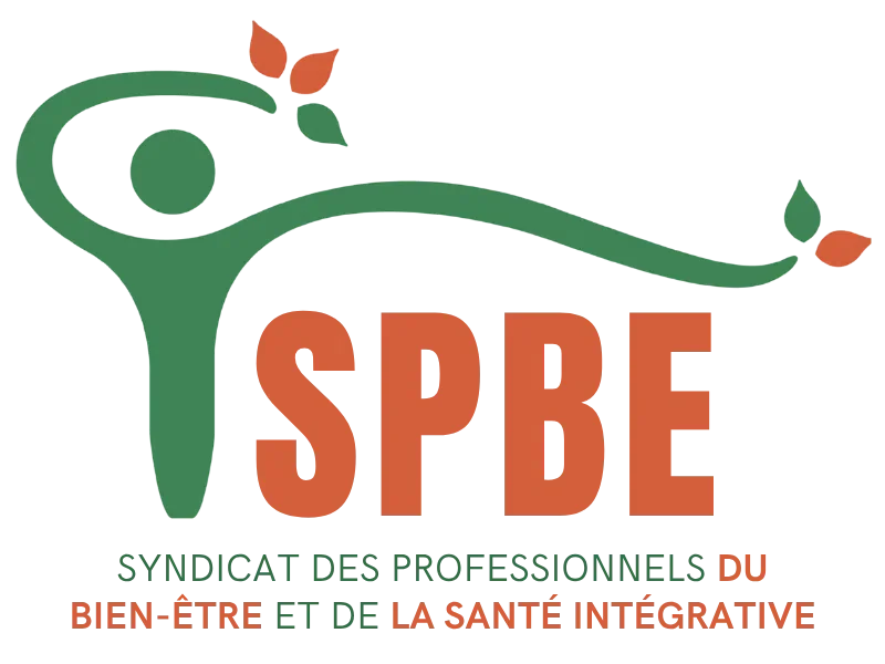 Logo du Syndicat des Professionnels du Bien-être et de la Santé Intégrative, avec un symbole de figure humaine stylisée et des feuilles