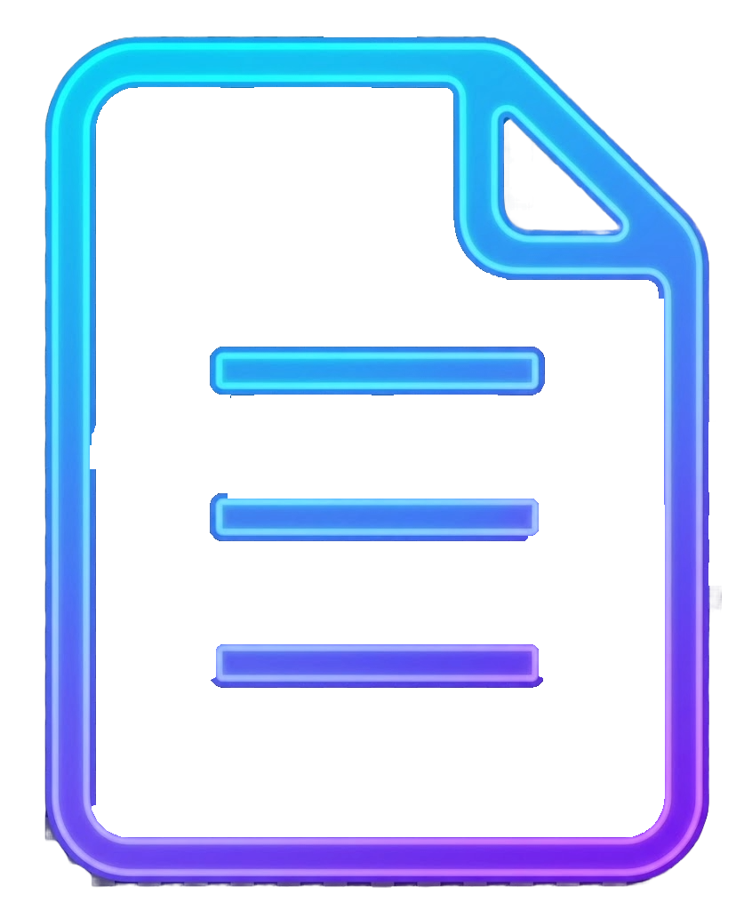 Neon sign of a document or file icon with horizontal lines representing text.