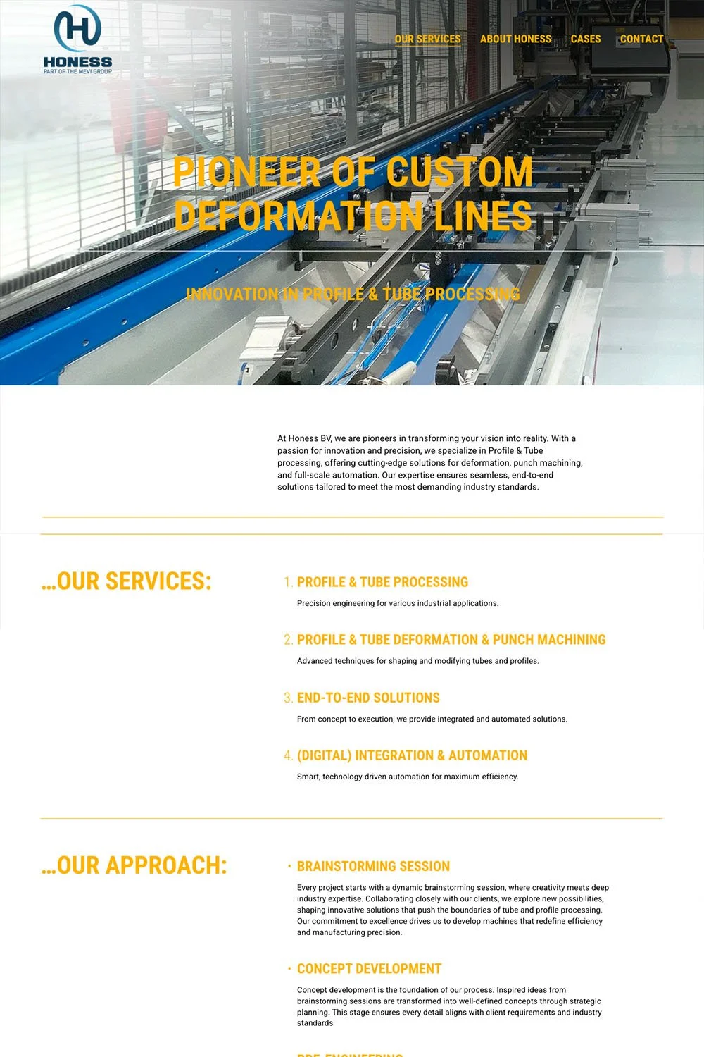 Website voor Honess, machinebouwer in buis- en profielbewerking