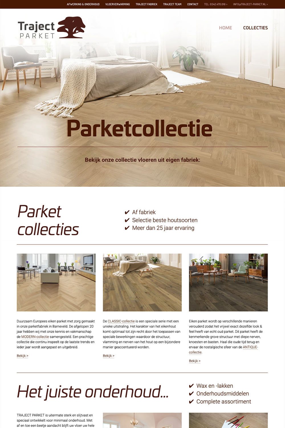Website voor Traject Parket, vloeren uit de eigen fabriek