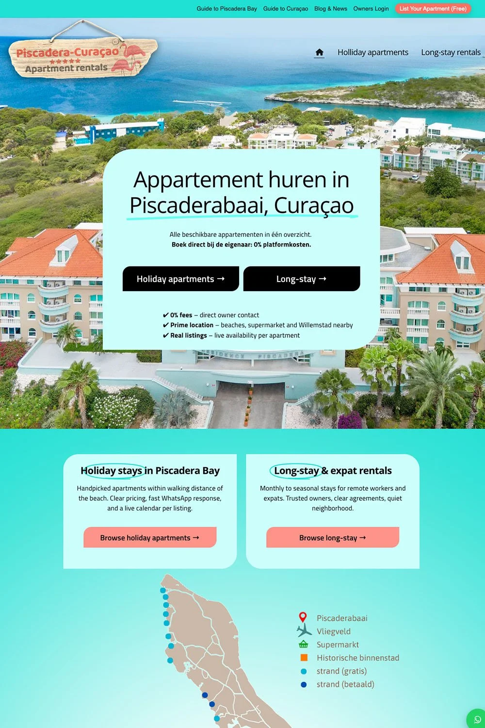 Website voor appartementenverhuur op Curaçao