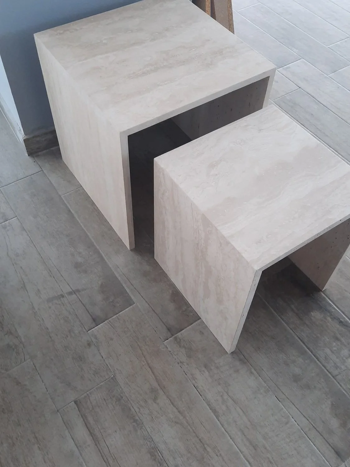 Nesting tables, travertine