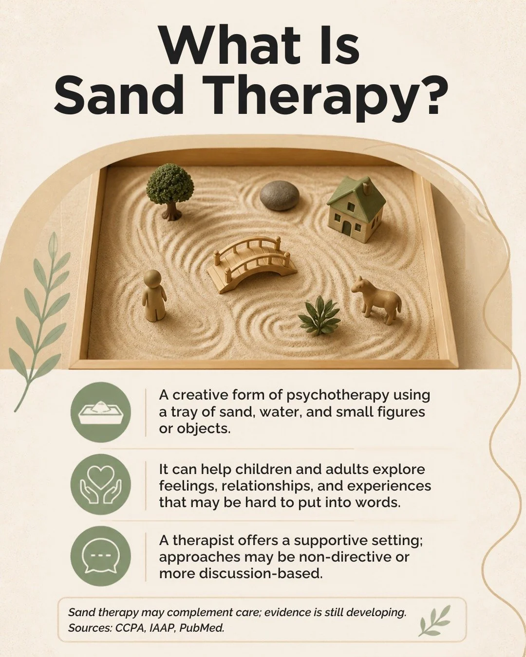 ✨ WHAT IS SAND THERAPY? ✨

Sometimes, words just aren&rsquo;t enough. 🤍

Sand therapy offers a different way to explore your feelings, experiences, and inner world &mdash; without needing to find the perfect words to explain them.

Using a tray of s