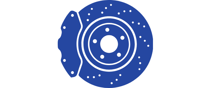 Graphic of a blue car brake disc and caliper