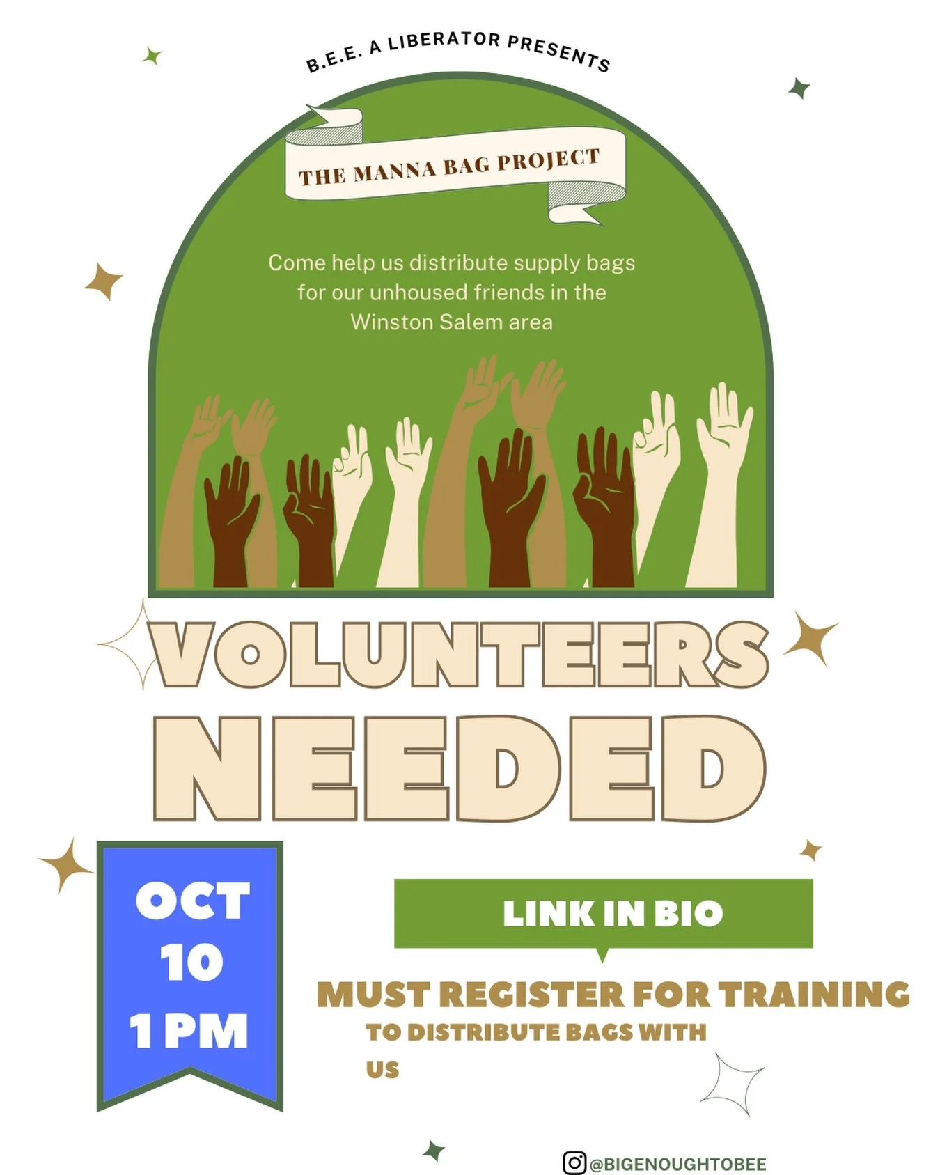 There are two more chances to hang out with us for THE [2026] MANNA BAG PROJECT. Sign up for training and then come distribute bags with us. 🫶🏾