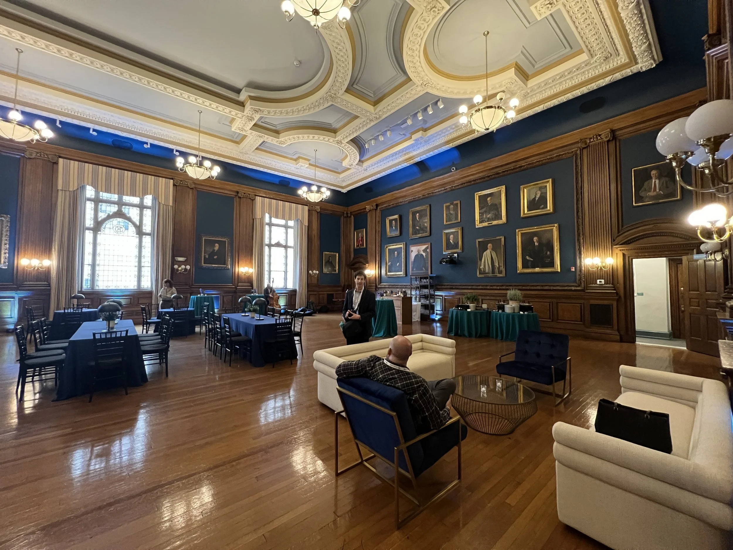 Conference networking reception at the Mutter Museum in Philadelphia with elegant event decor and historic interiors