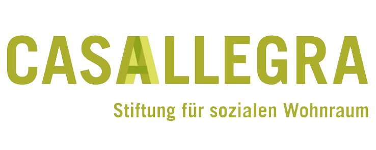 Logo mit der Aufschrift "CASALLEGA Stiftung für sozialen Wohnraum" in Grün auf schwarzem Hintergrund.