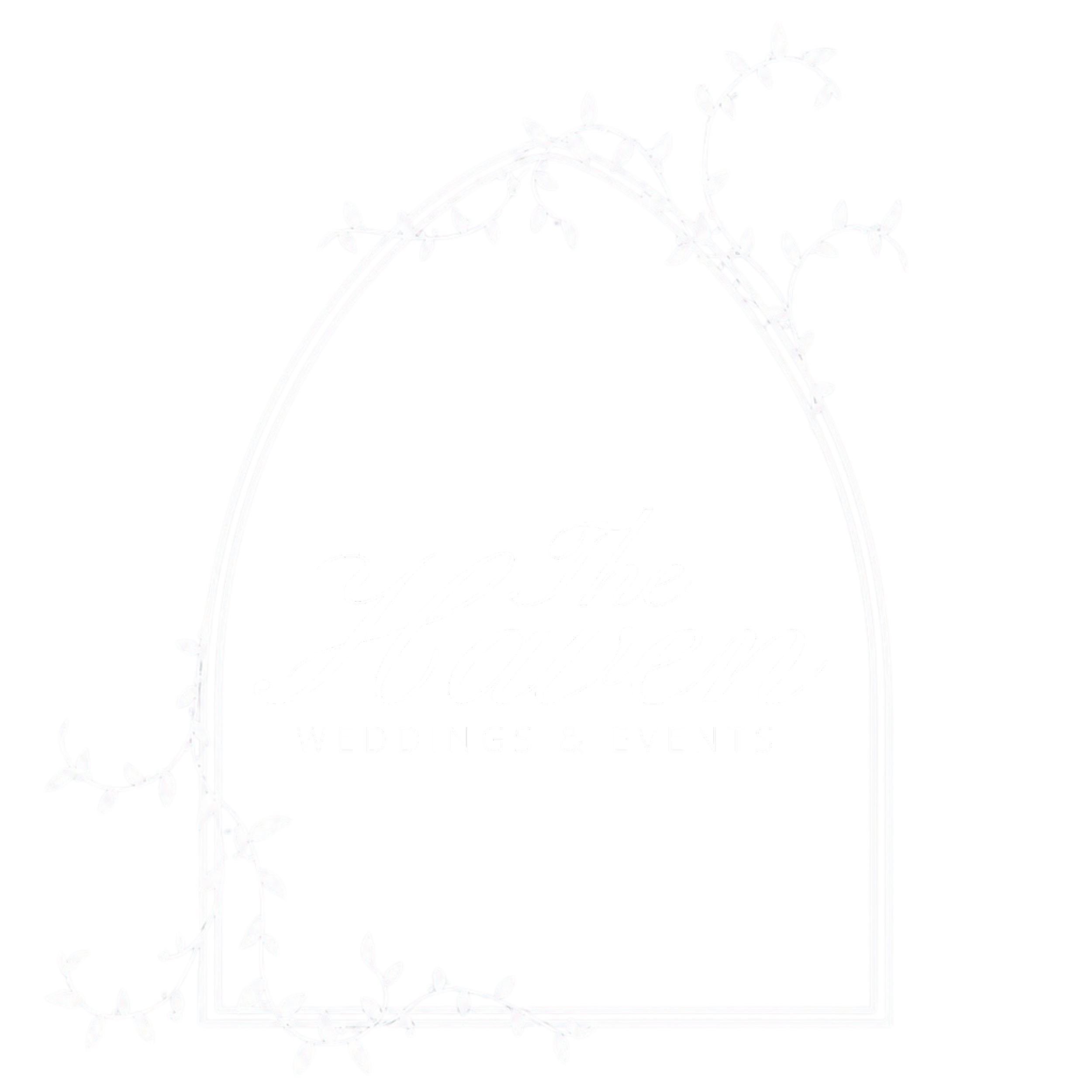 Decorative logo for Flawless Weddings & Events featuring a stylized arch with white leaves and the words 'Flawless Weddings & Events' inside an orange rectangle.