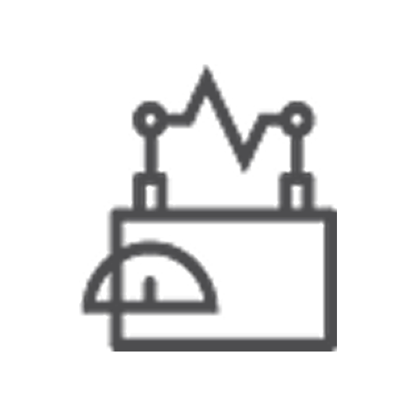 Outline of a computer or server with data graph and speedometer icon, symbolizing data analytics or monitoring.