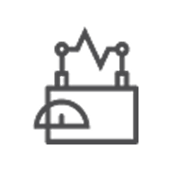 Outline of a computer or server with data graph and speedometer icon, symbolizing data analytics or monitoring.