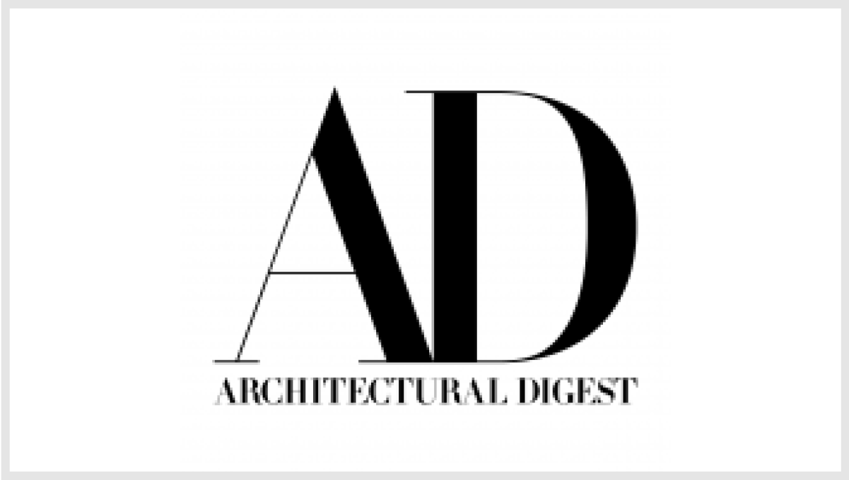 Architectural Digest logo with stylized "AD" lettering in black.