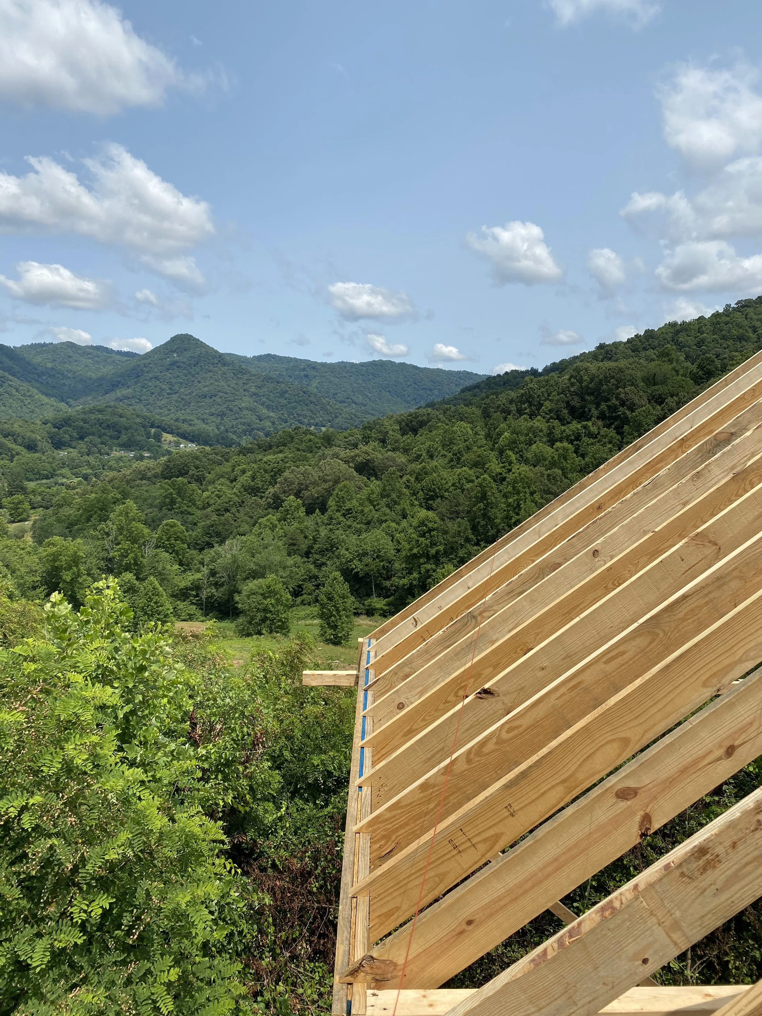 Front porch roof framing.