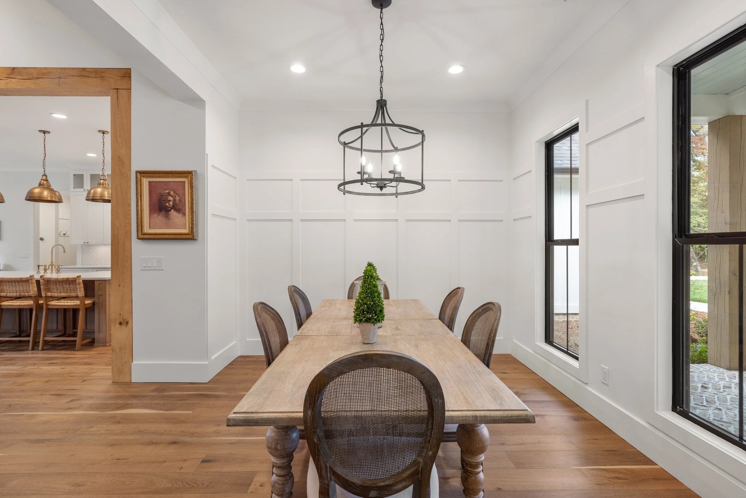 Custom wainscoting in dining room.