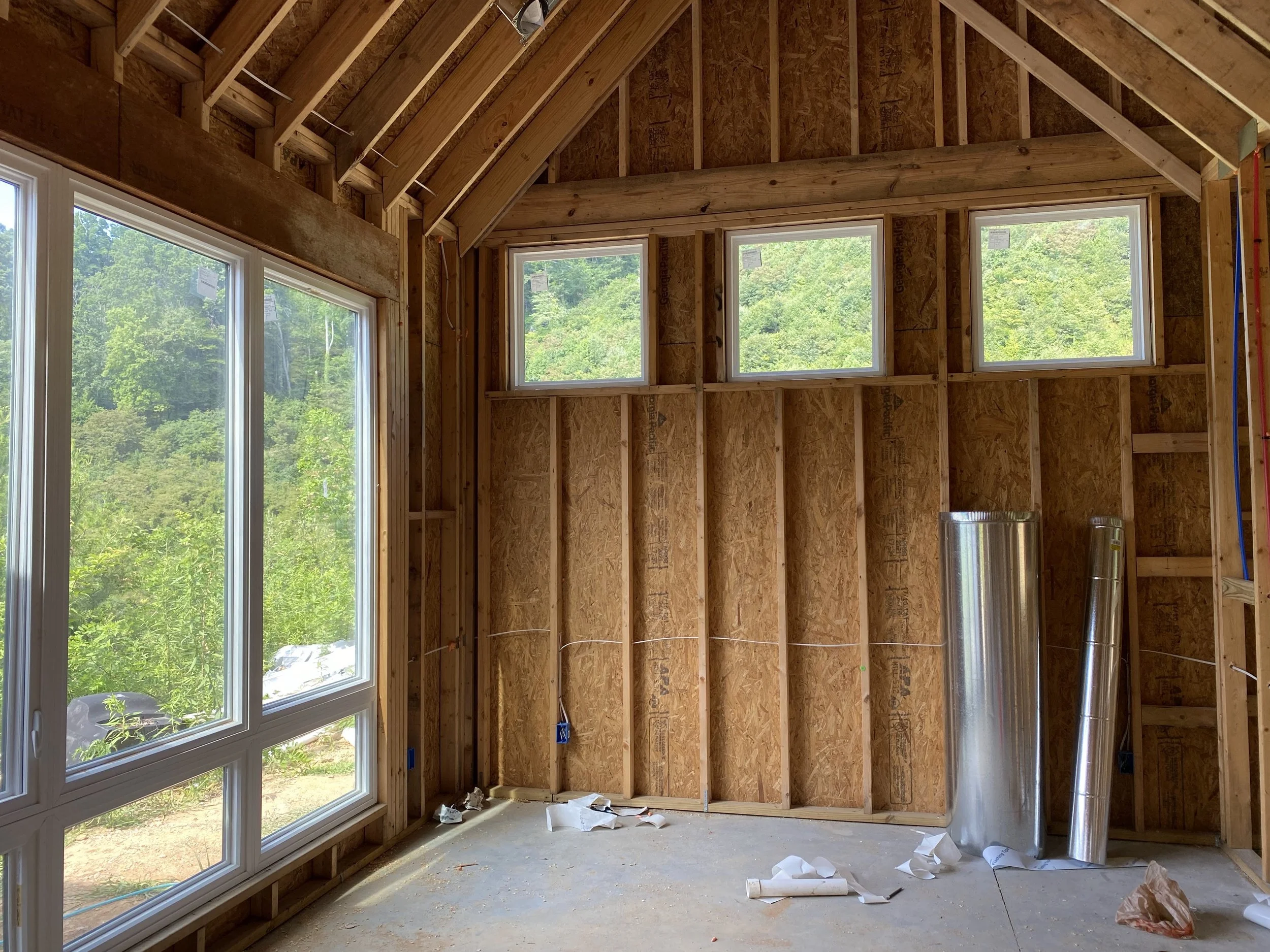 Interior of home after windows installed. Vinyl casement windows.