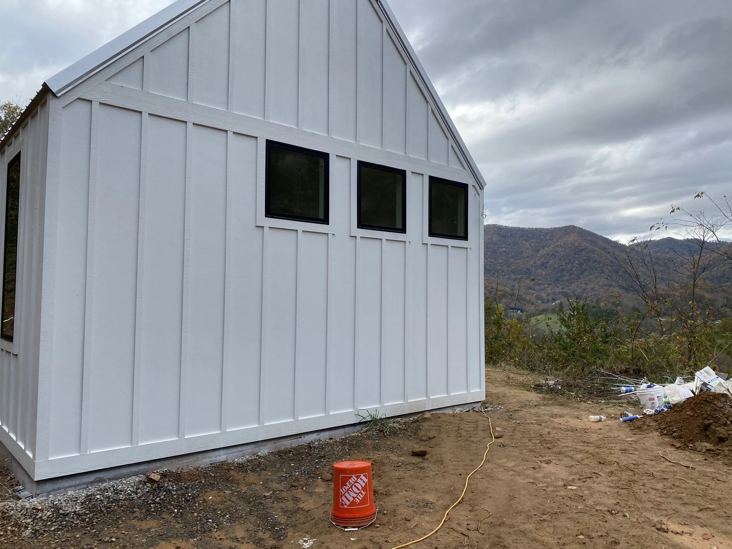 Fiber cement board and baton siding installed.