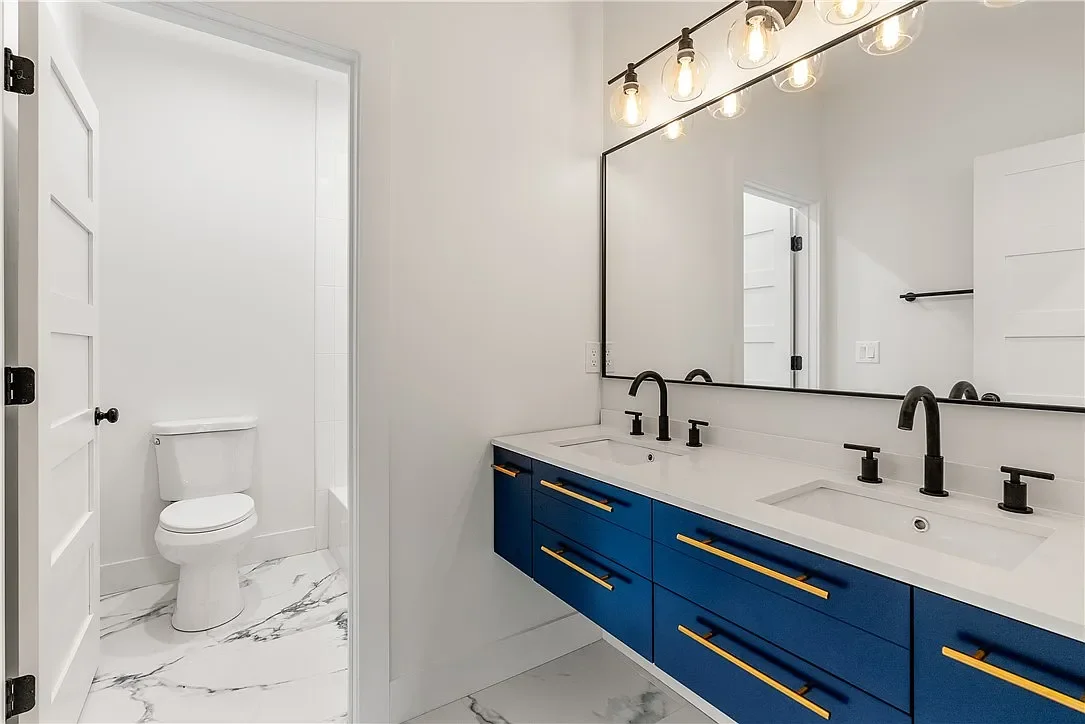Wall mount double vanity.