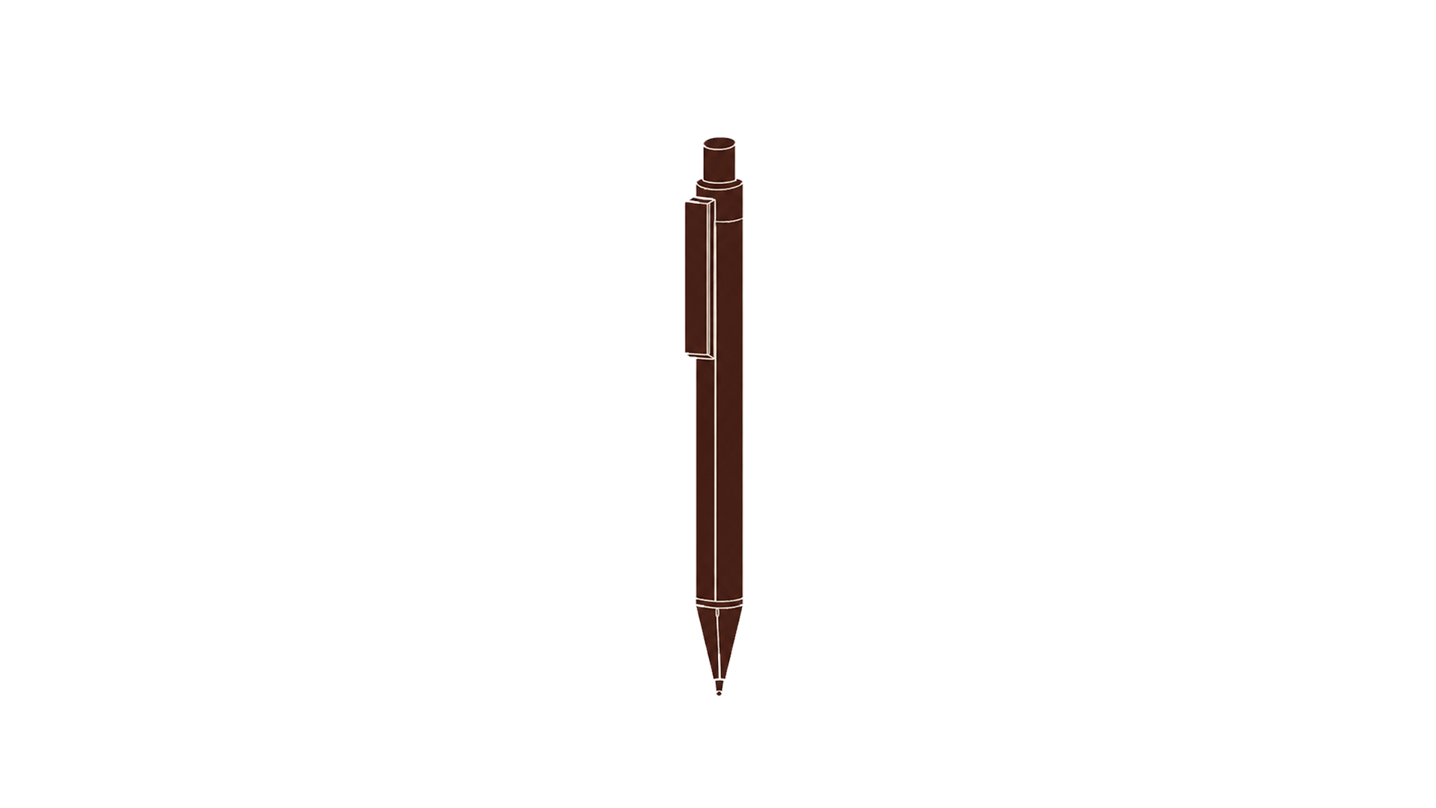 Un dessin minimaliste d'un stylo à bille marron sur fond beige.