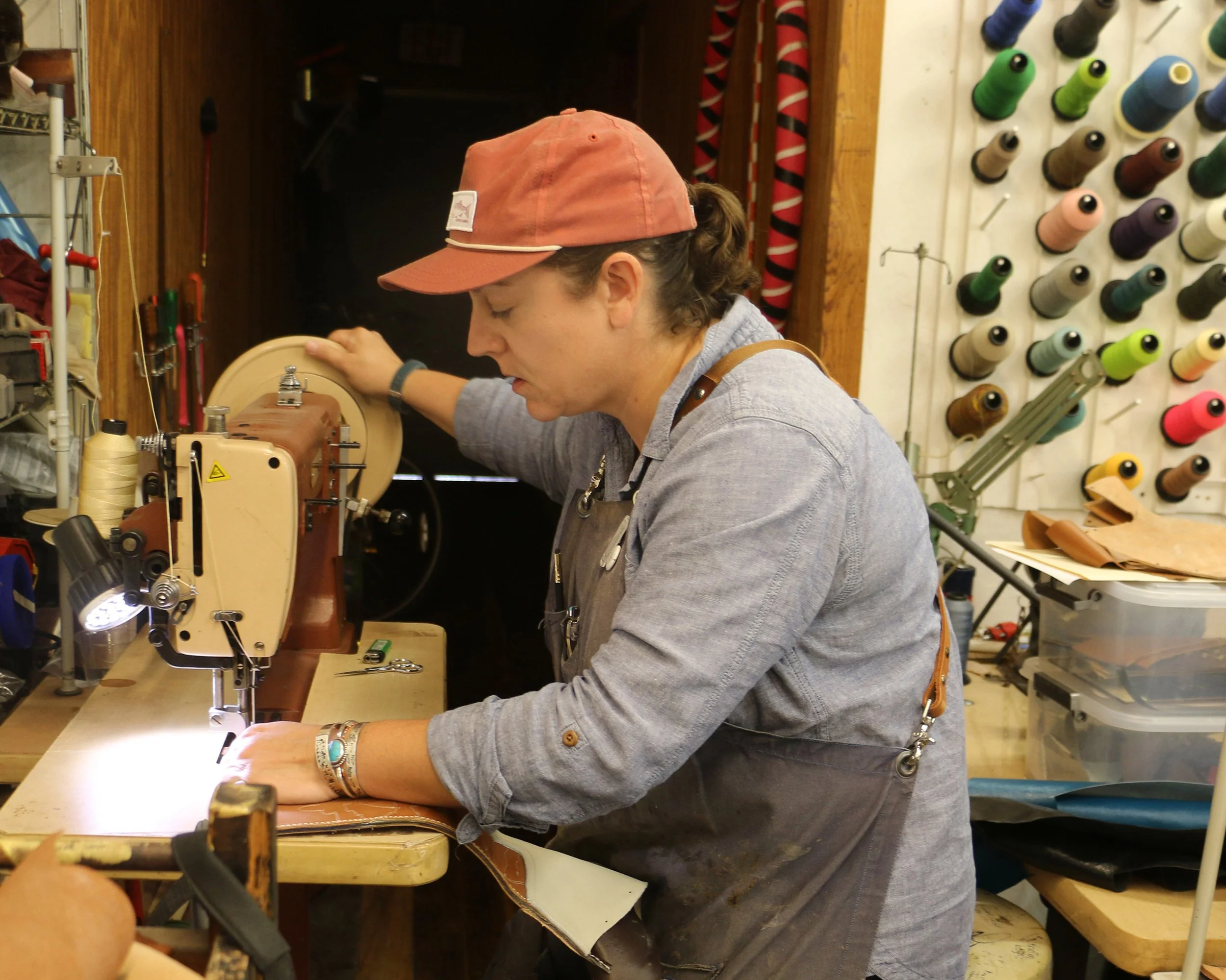 Western leatherworker at work