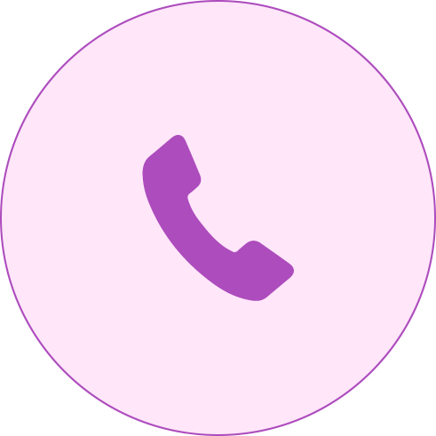 Purple telephone handset icon on a light pink circular background