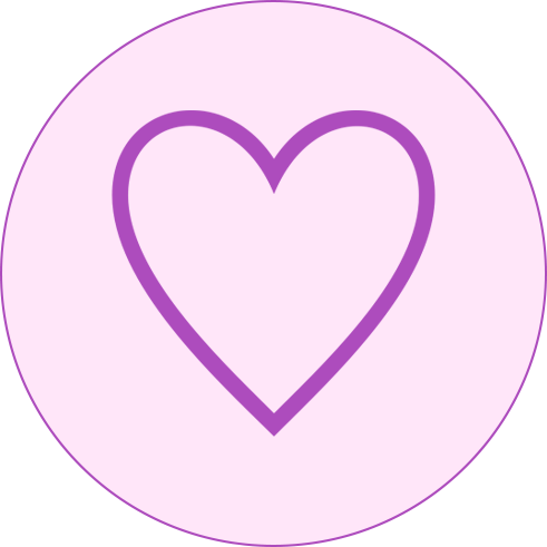 Purple heart outline centered on a pale pink circular background