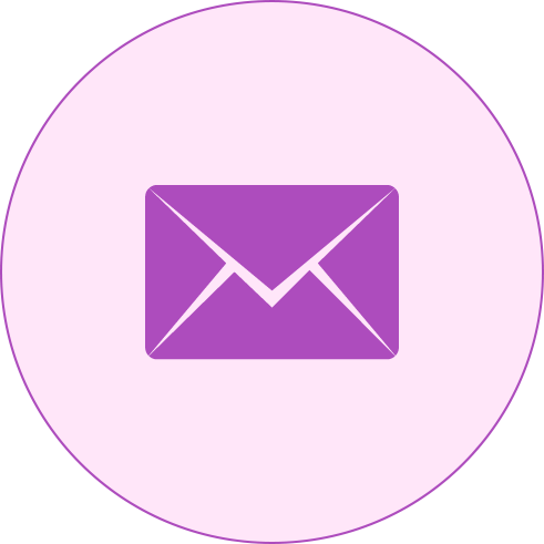 Purple envelope icon centered inside a light pink circle