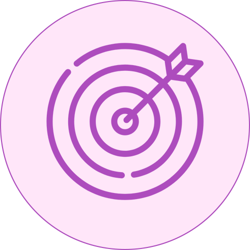 Purple bullseye target with an arrow hitting the center on a light pink circular background