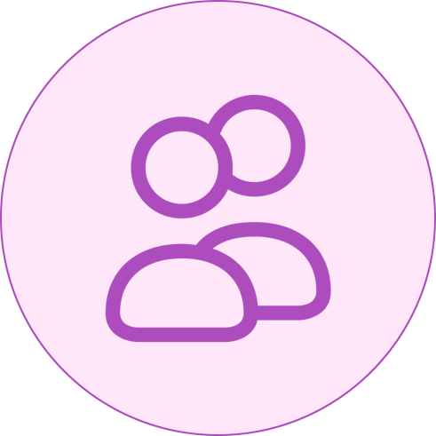 Purple group of people icon on a light pink circular background