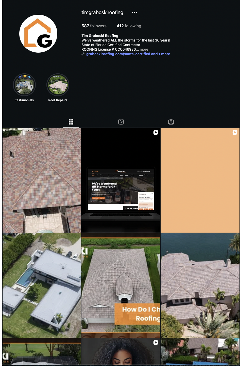 Tim Graboski Roofing is a South Florida roofing contractor. I managed and scheduled Instagram content, including drone project showcases and service highlights, and helped develop the brand's ad campaign concept.