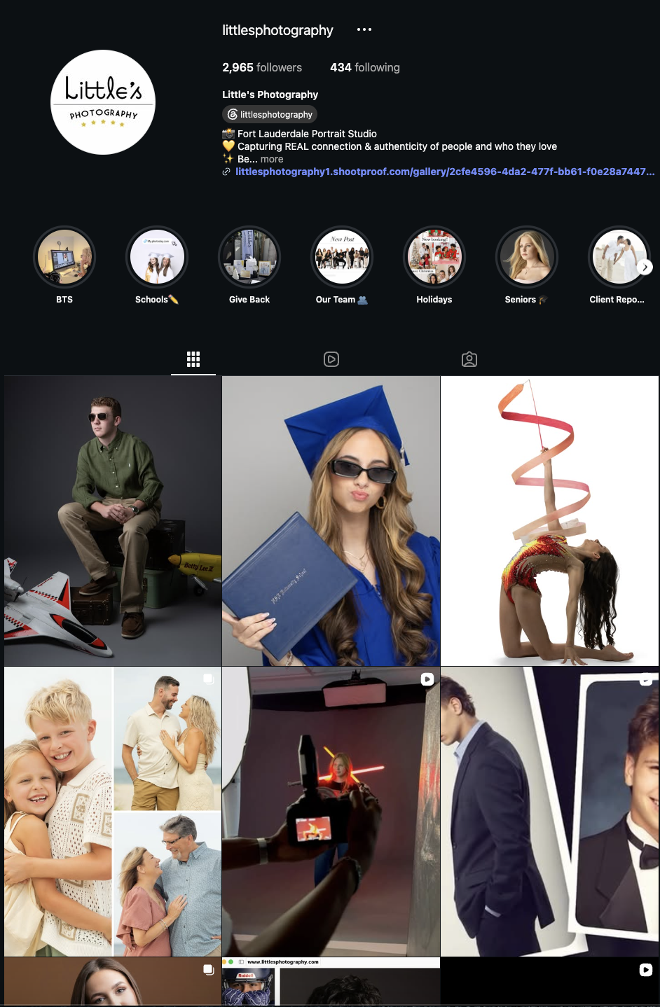 Little's Photography is a Fort Lauderdale portrait studio. I managed the studio's Instagram, creating and scheduling content that showcased senior portraits, family sessions, and behind-the-scenes studio work.