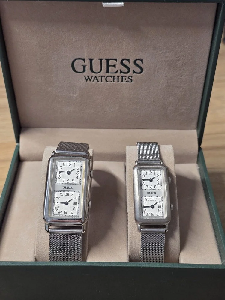 Guess His & Hers Dual-Time Watch Set – Boxed 1990s