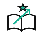 Icon of an open book with an upward arrow and star above it, representing growth or learning.