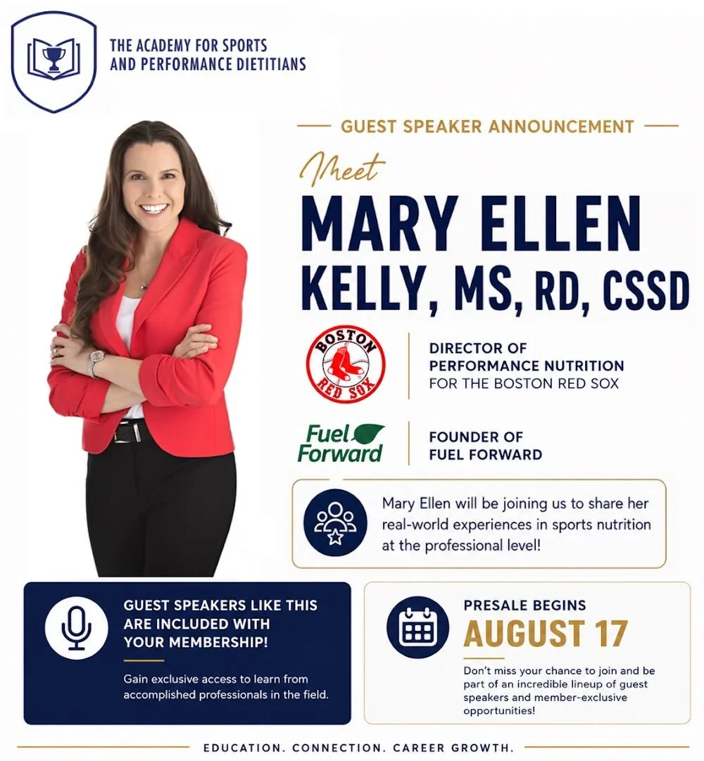 🎤 GUEST SPEAKER ANNOUNCEMENT | Mary Ellen Kelly, MS, RD, CSSD

We&rsquo;re excited to welcome Mary Ellen Kelly, MS, RD, CSSD as one of this year&rsquo;s guest speakers for The Academy For Sports And Performance Dietitians! 👏🏼
Mary Ellen is the Dir