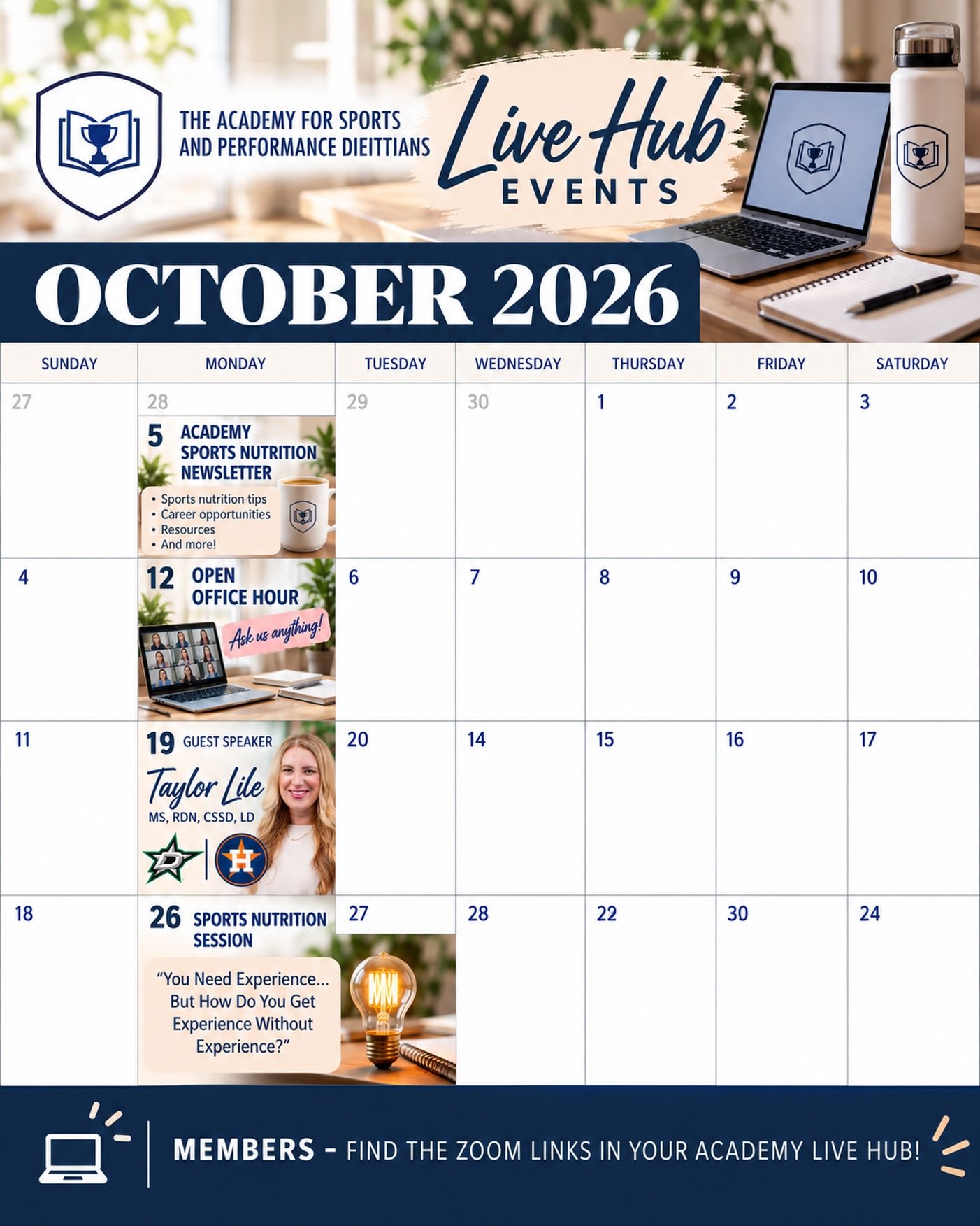Happy October everyone! 🍂🍁🎓

We have another month of learning, connection and career development coming up inside the Academy Live Hub! 🏆

📚 Oct. 5th &mdash; Academy Sports Nutrition Newsletter: Get ready for another issue featuring sports nutr