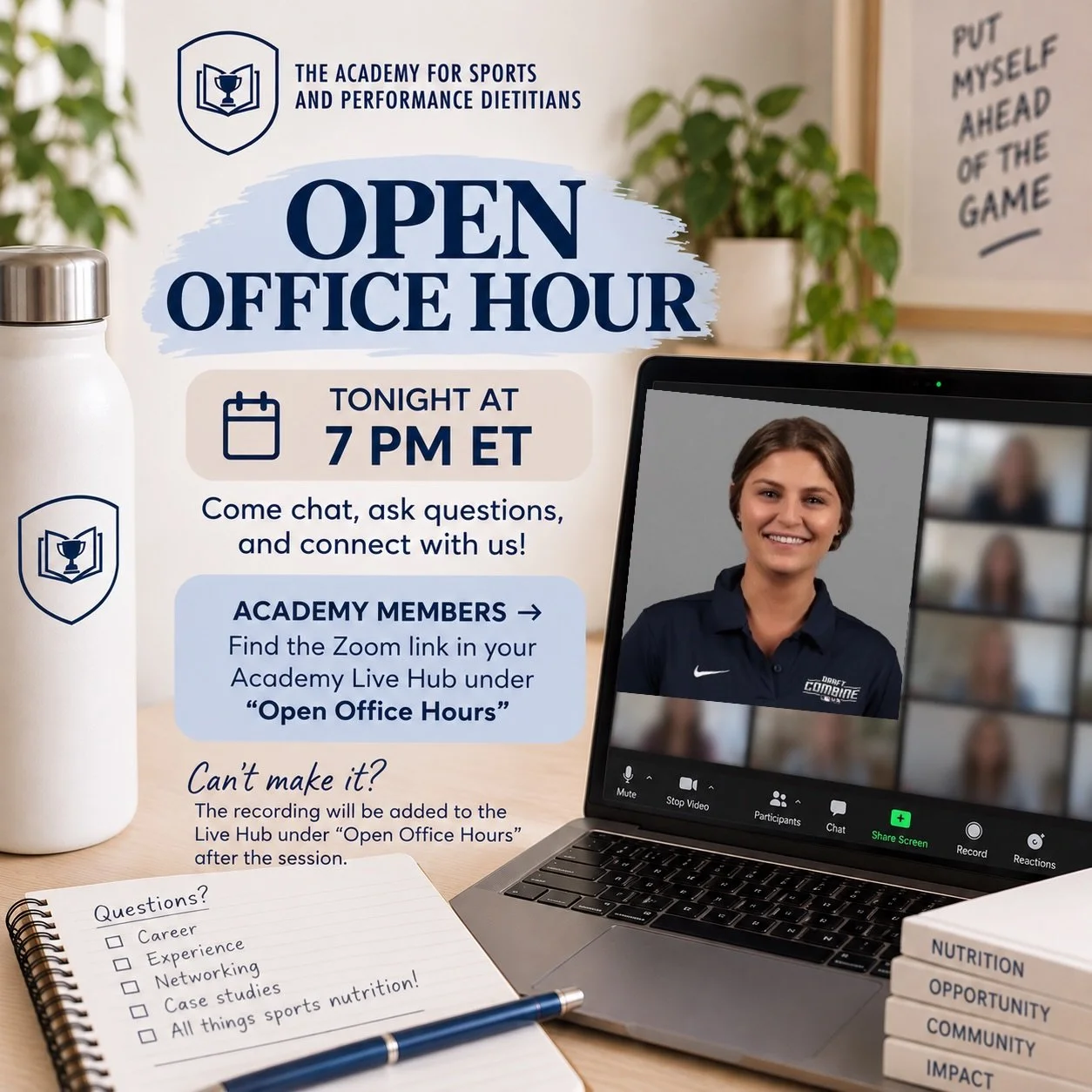💬 OPEN OFFICE HOUR IS TONIGHT!

Join us at 7 PM ET to ask questions, connect and chat all things sports nutrition 🗣️🏀🍉🏋️&zwj;♀️⚽️🍌🏃🏼&zwj;♀️🏈🧂

Academy Members ➡️ Find the Zoom link in your Academy Live Hub under &ldquo;Open Office Hours&rdq