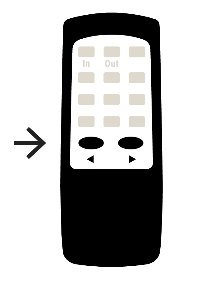 Main bedroom Tv remote highlighting the turn left and right buttons