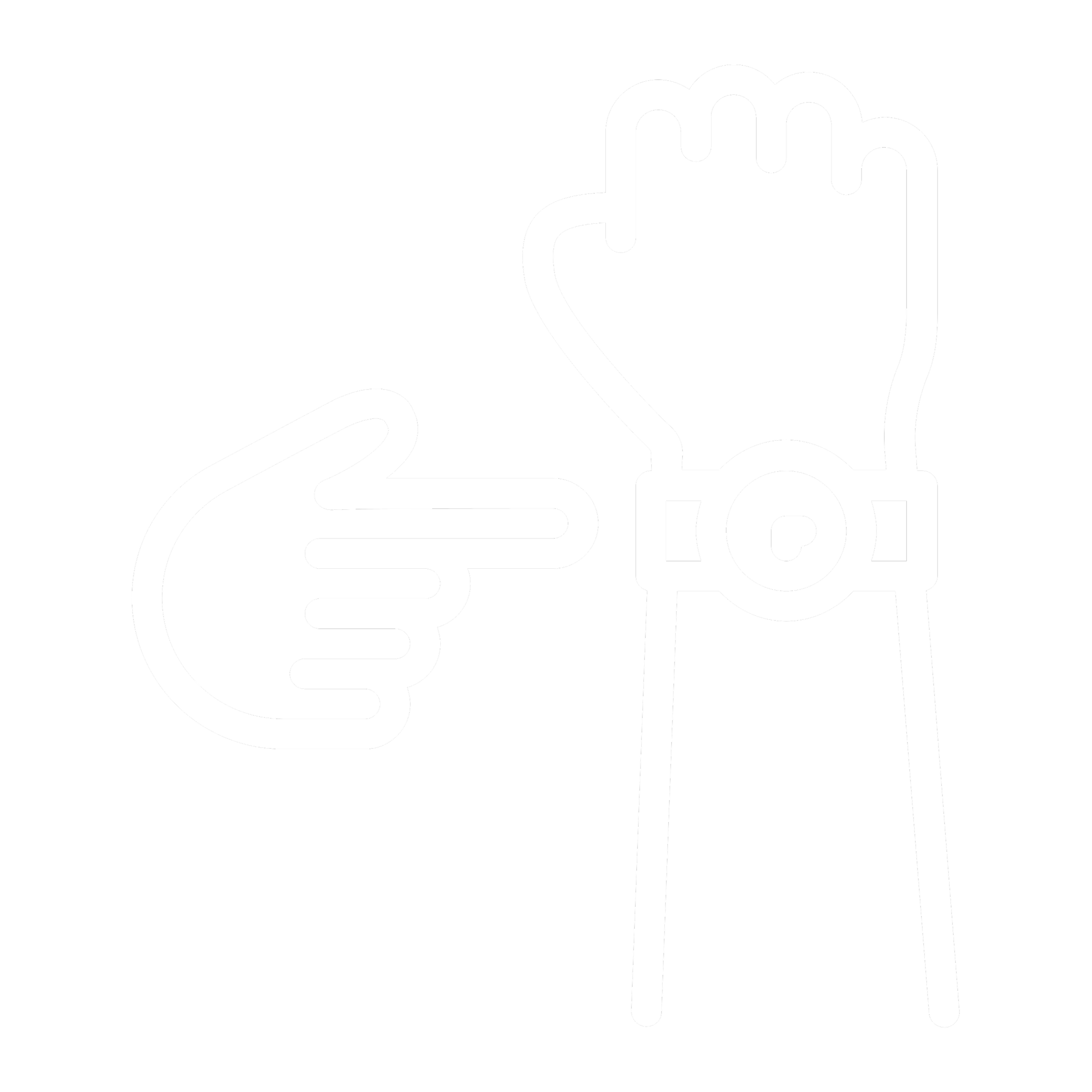 Outline of a hand holding a coffee mug with a spoon resting inside it.