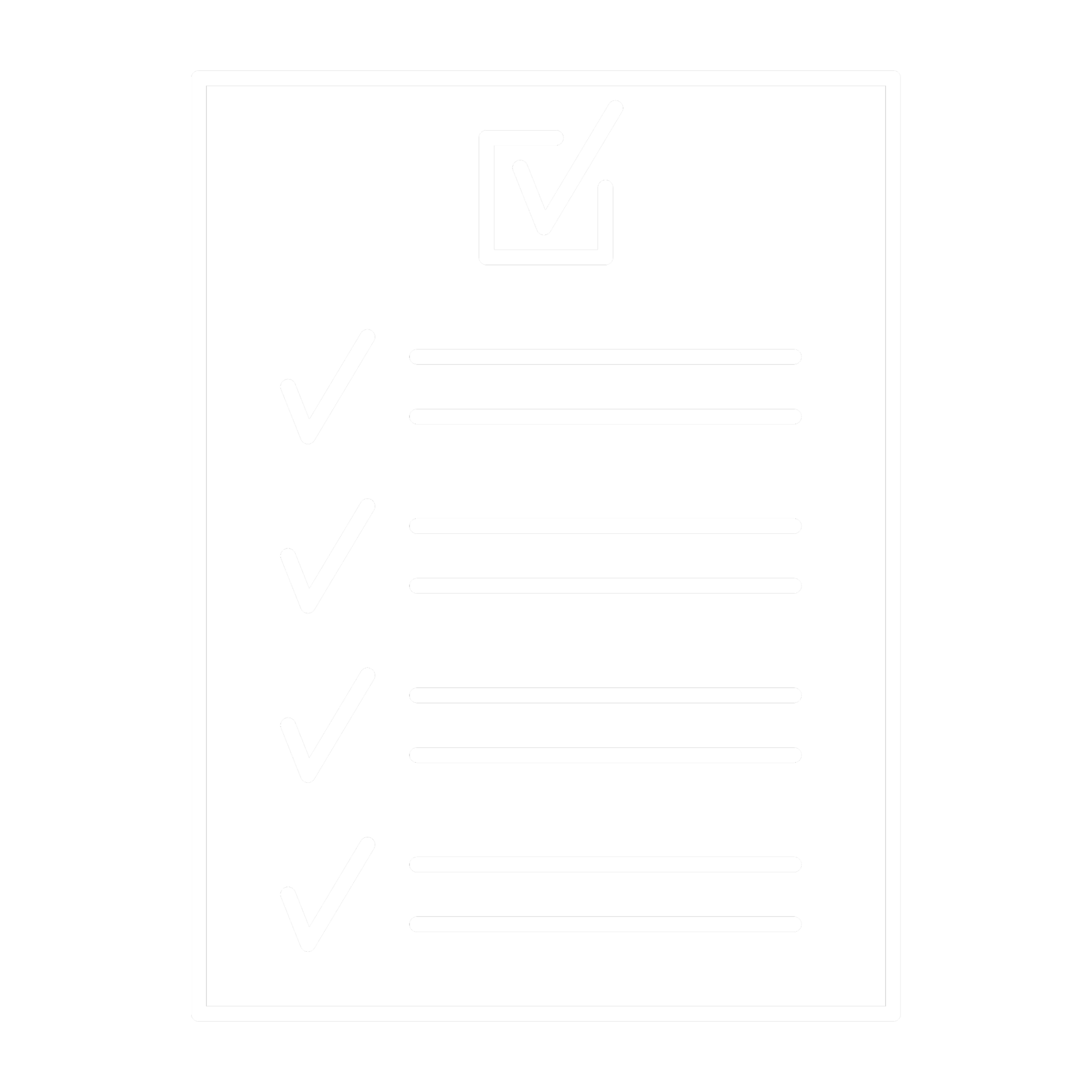 Black and white icon of a checklist with checkmarks and an outline of a box with a checkmark inside.