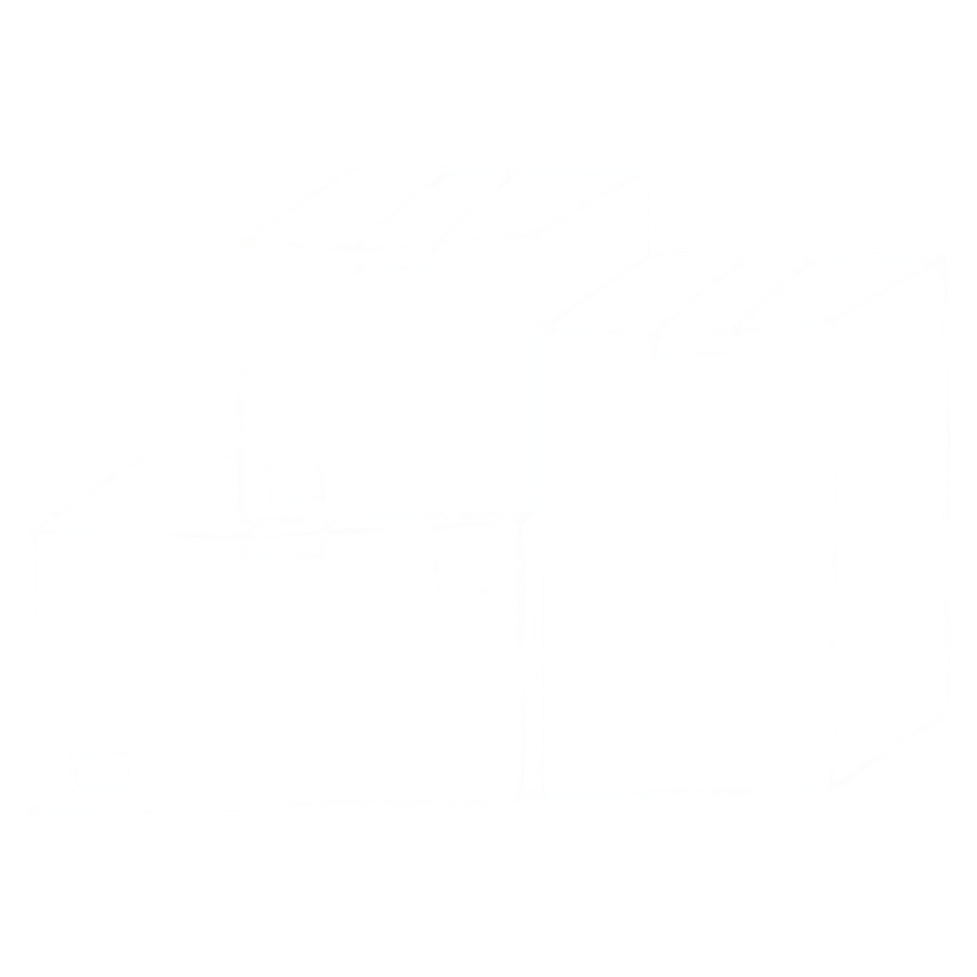 Line drawing of a structure with multiple levels and segmented sections, possibly a building or a staircase.