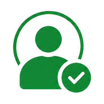 User profile icon with a green person silhouette and a check mark.
