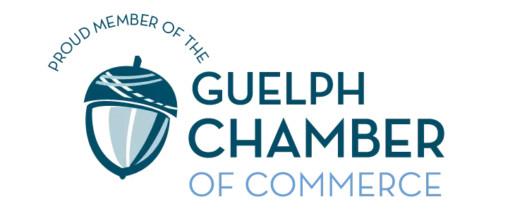 Guelph Chamber of Commerce logo with a stylized shield and the text 'Guelph Chamber of Commerce'.