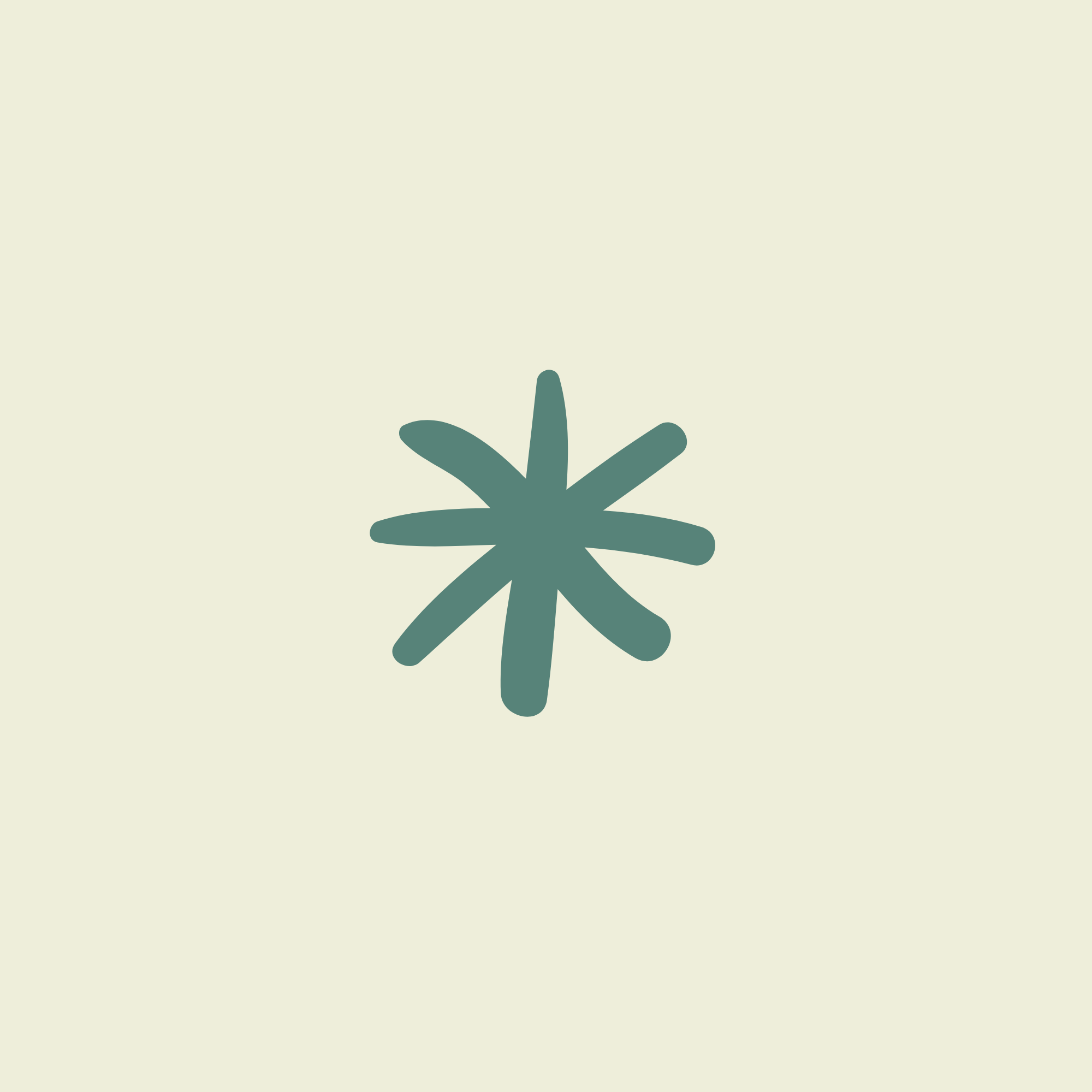 A stylized silhouette of a plant with elongated leaves on a light beige background.