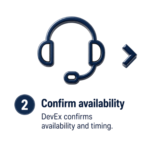 A headset icon with a microphone and a right arrow, plus a notification badge showing the number two and the text "Confirm availability".