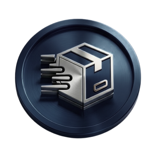 A blue circular icon with a 3D gray and white box symbol with speed lines, representing quick or fast delivery.