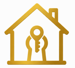 Gold house outline with a keyhole as a door.