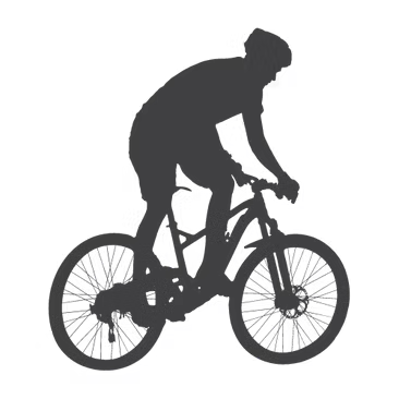 Silhouette of a person riding a bicycle.