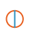 An orange circle with a vertical black line running through the center, divided into two halves.