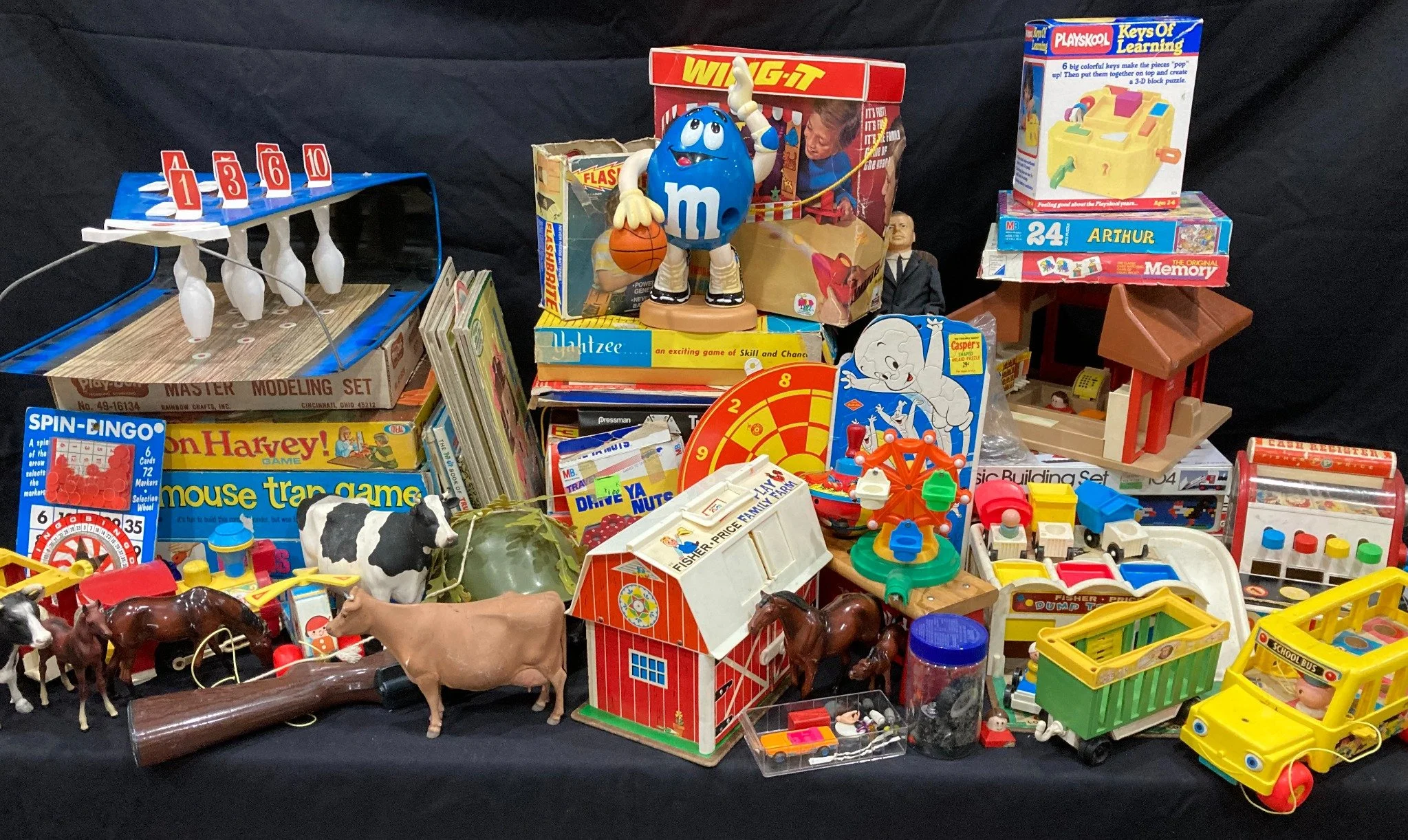 Large collection of vintage toys, games, puzzles, and childhood memorabilia