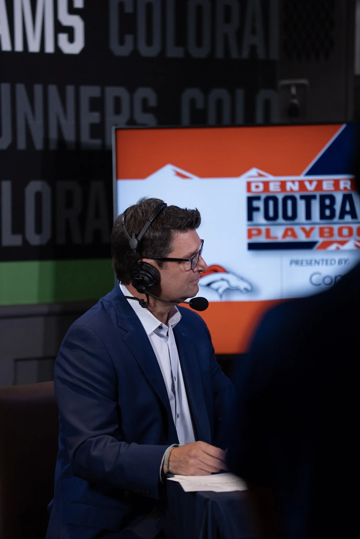 Arran Andersen during a live taping of Denver Football Playbook at Dave & Buster’s Denver.