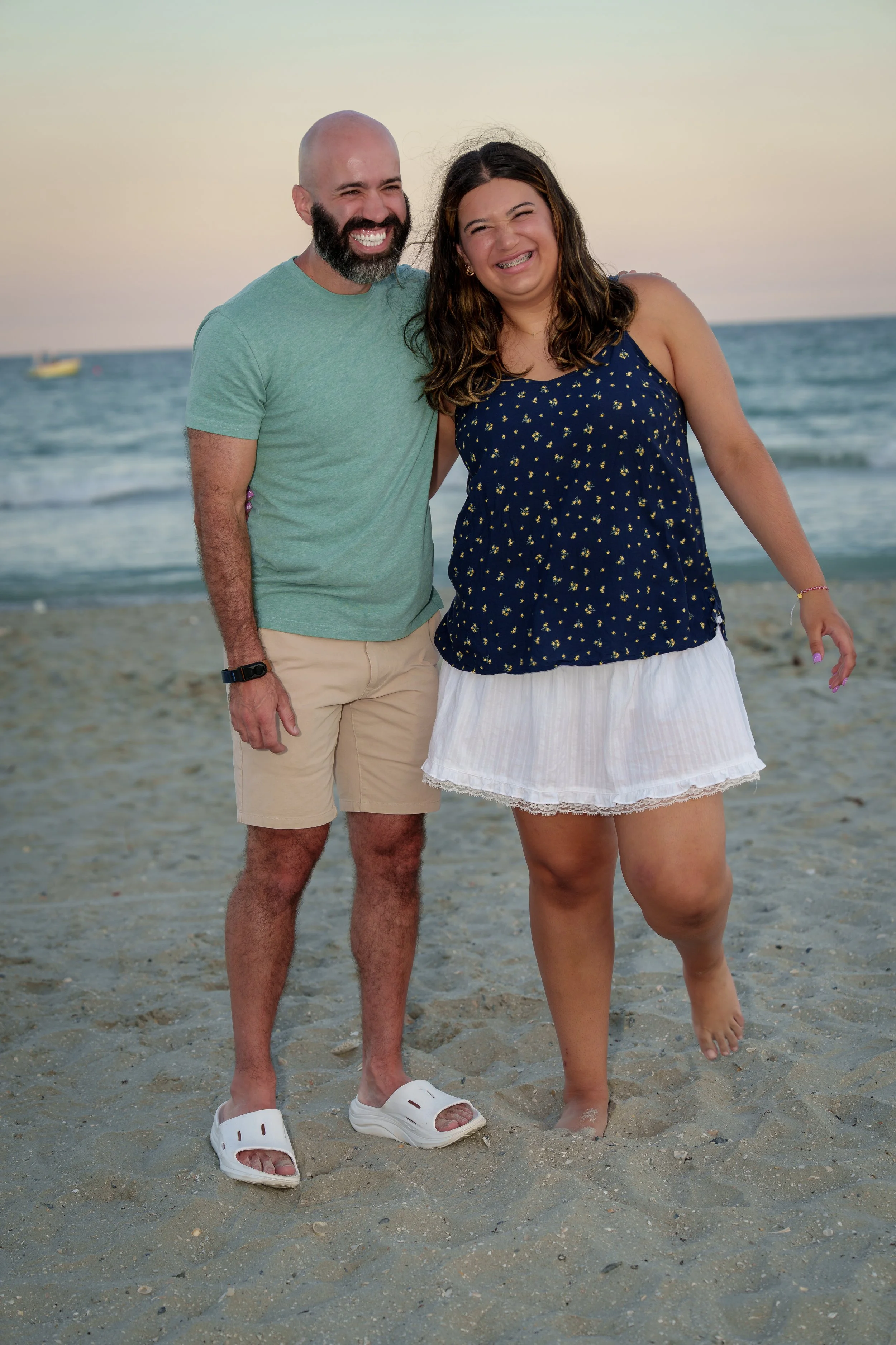 David Pesa and his daughter Ana laughing together on the beach, Fort Mill SC photographer
