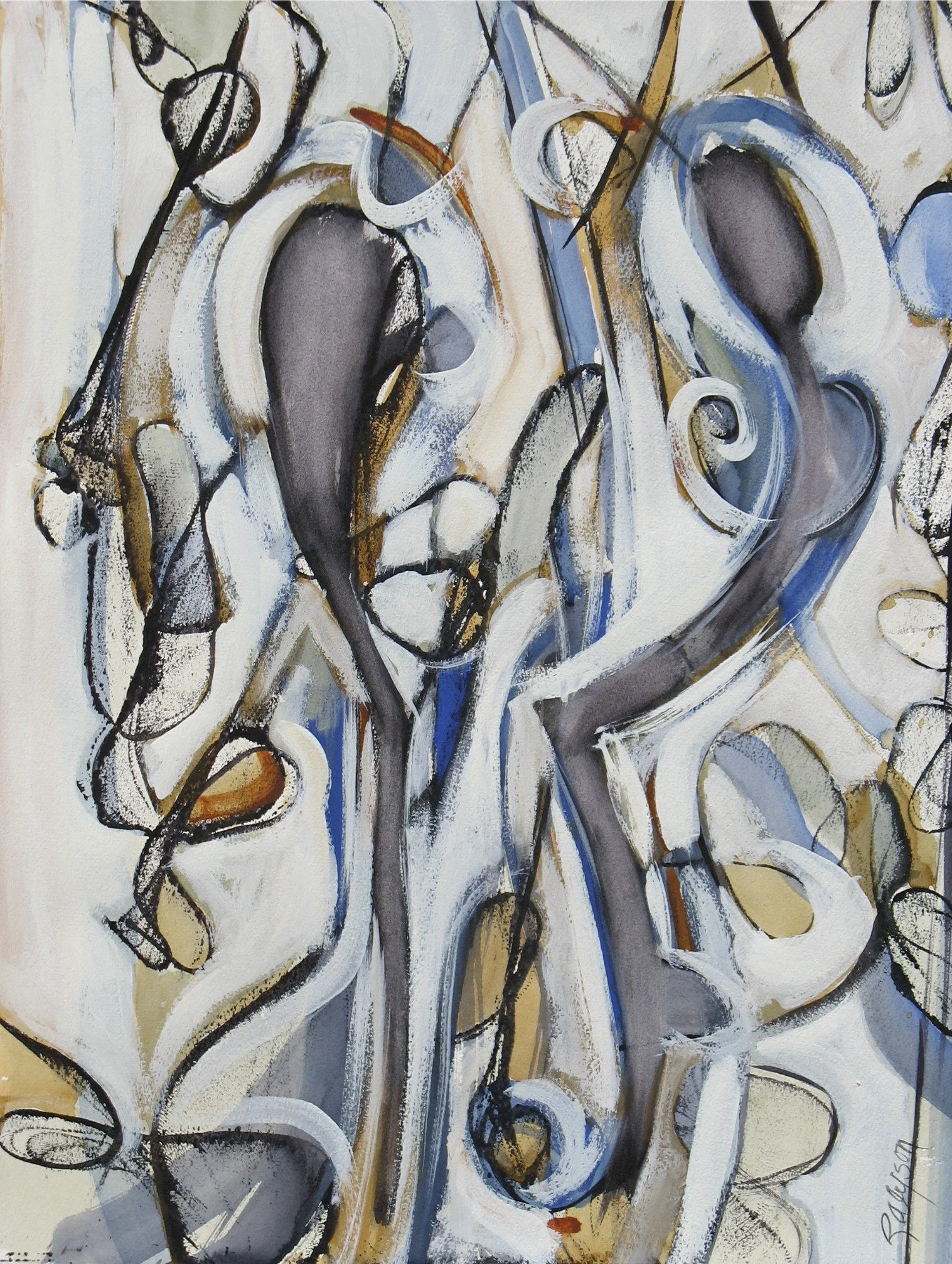 Lily Strings, acrylic on paper, 30 x 22 in